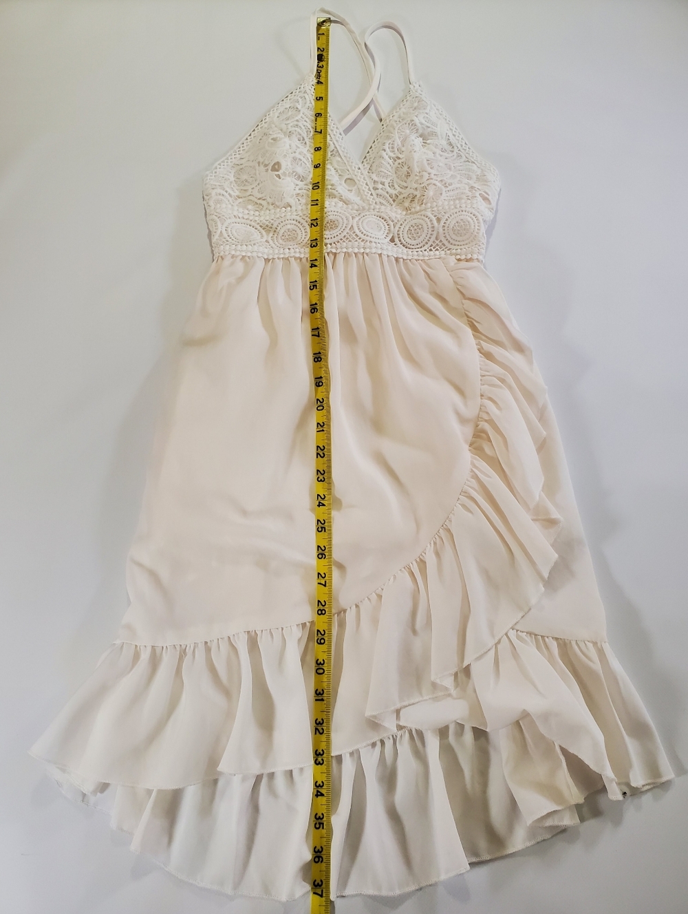 🟢2645 * Umbranded Boho Crochet Lace Ruffle Mini Dress White Pink Size Unknown - Picture 14 of 14